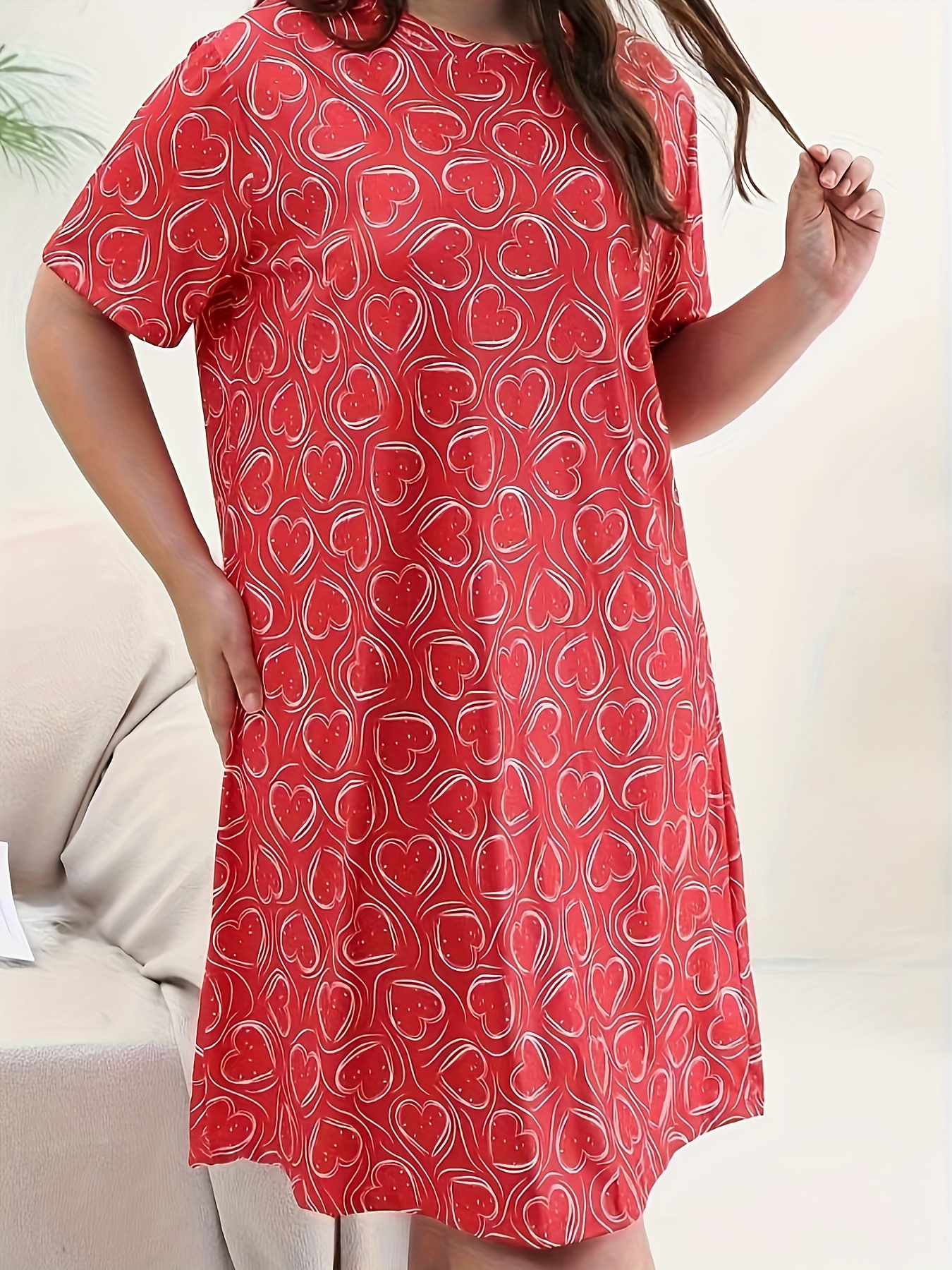 Plus Size Casual Loungewear Dress Women's Plus Heart Print - Temu