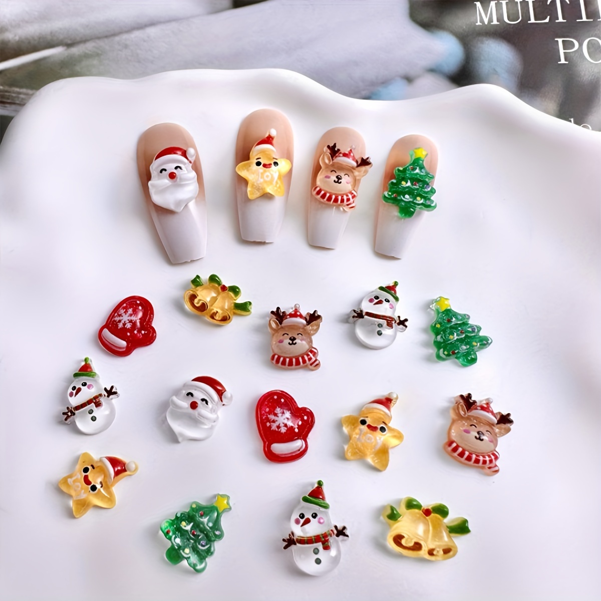 10pcs 3D Christmas Nail Charms Kawaii Christmas Nail Charm Cartoon Santa  Claus Elk Bells Tree Gloves Nail Art Charms for Nails