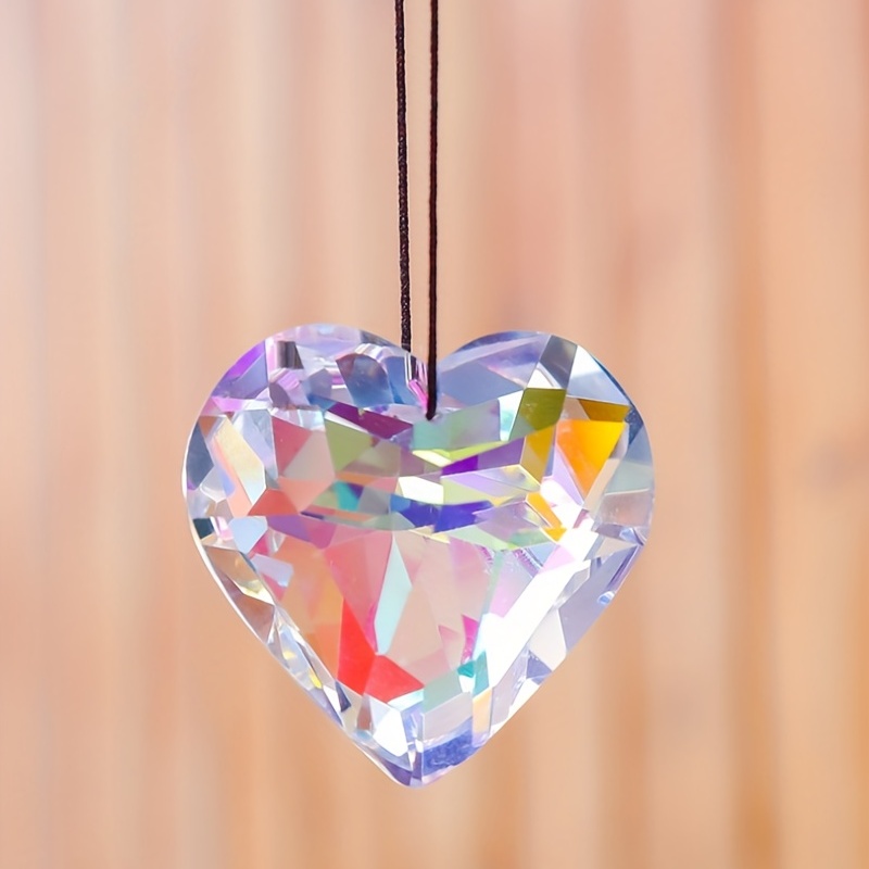 Pendentif en forme de cœur en cristal de 45 mm - Attrape-soleil -  Arc-en-ciel - Décoration de fenêtre