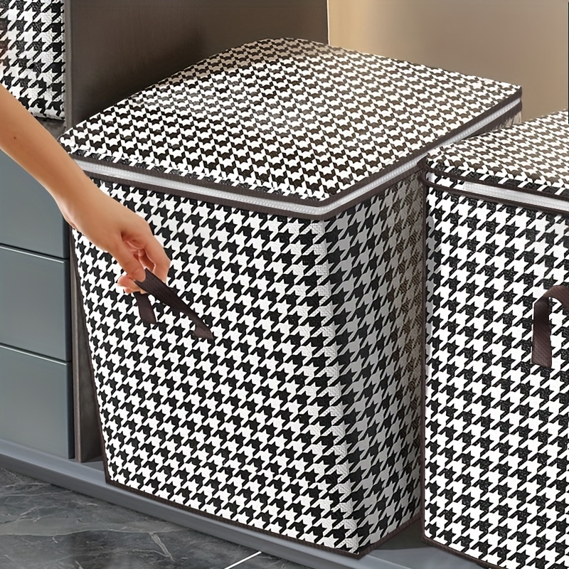 Houndstooth Blanket Storage Bags With Zipper Foldable - Temu
