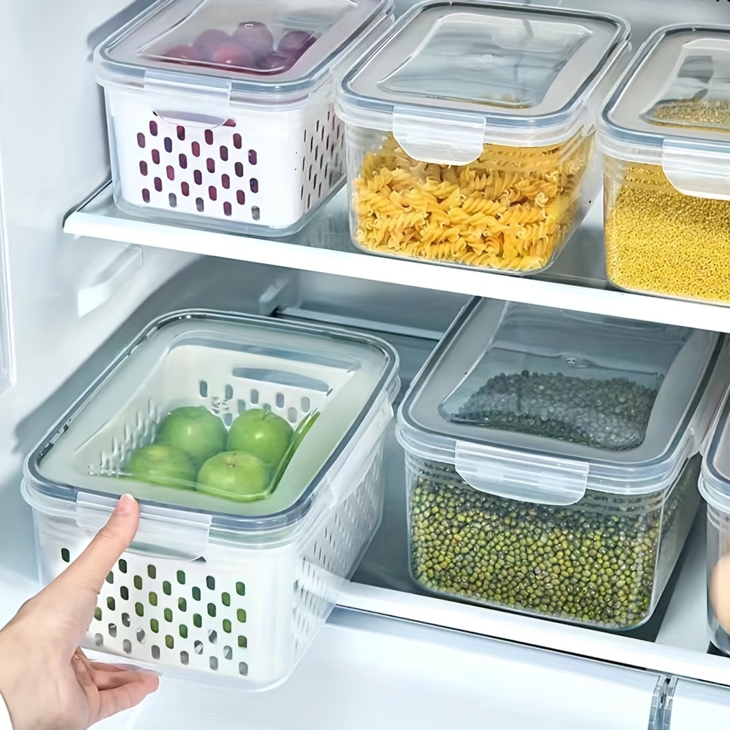 Refrigerator Storage Box, Food Vegetable Fruit Storage Box, Fridge Organizer,  Drain Basket, Meat Onion Ginger Clear Crisper, Kitchen Supplies - Temu