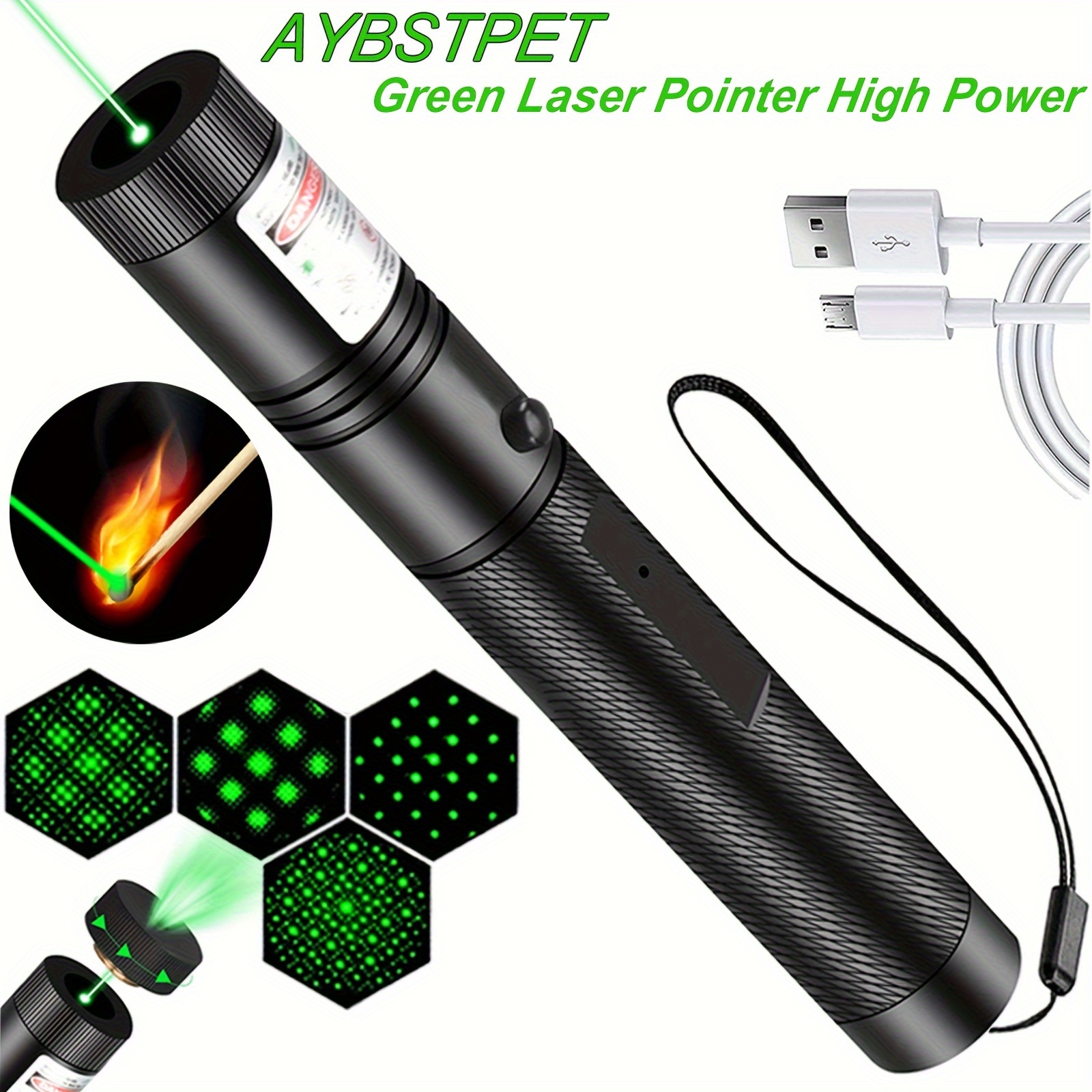  Puntero láser de largo alcance 10000 pies de haz visible, puntero  láser verde recargable USB de alta potencia para presentaciones : Productos  de Oficina