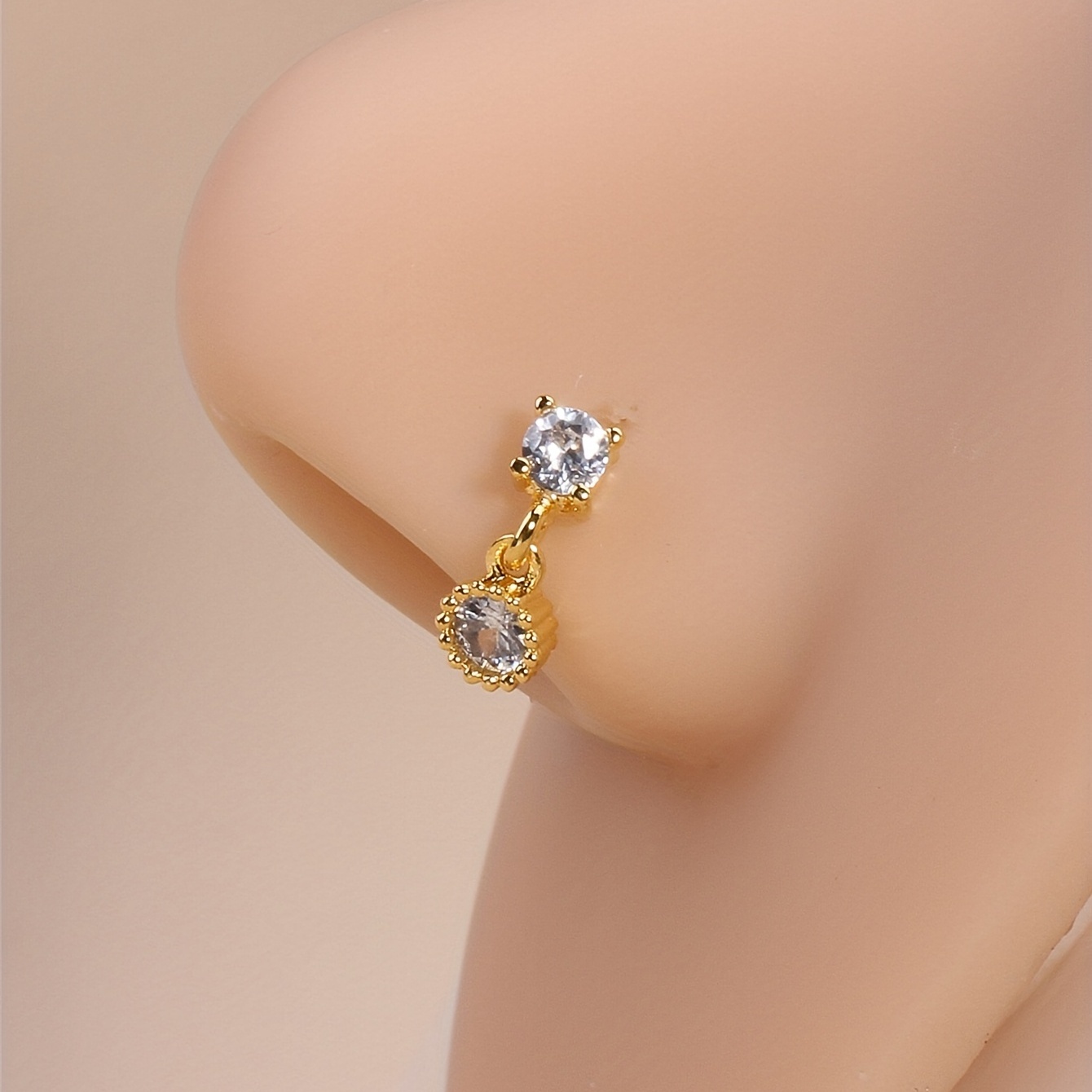 Dangle Nose Ring with Round Cut Zircon, Body Piercing