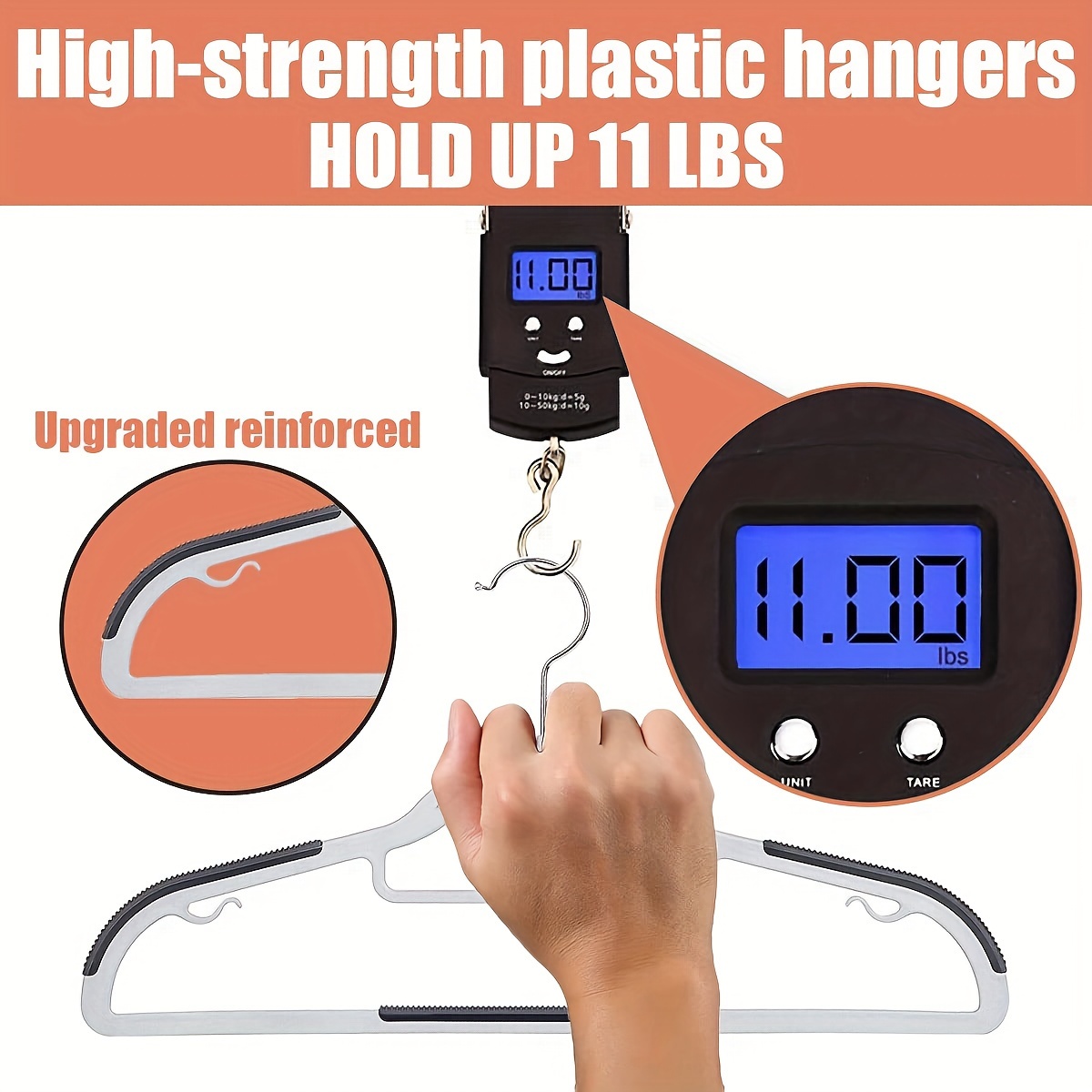 Plastic Clothes Hangers, Upgraded Rubber Non Slip Plastic Hangers