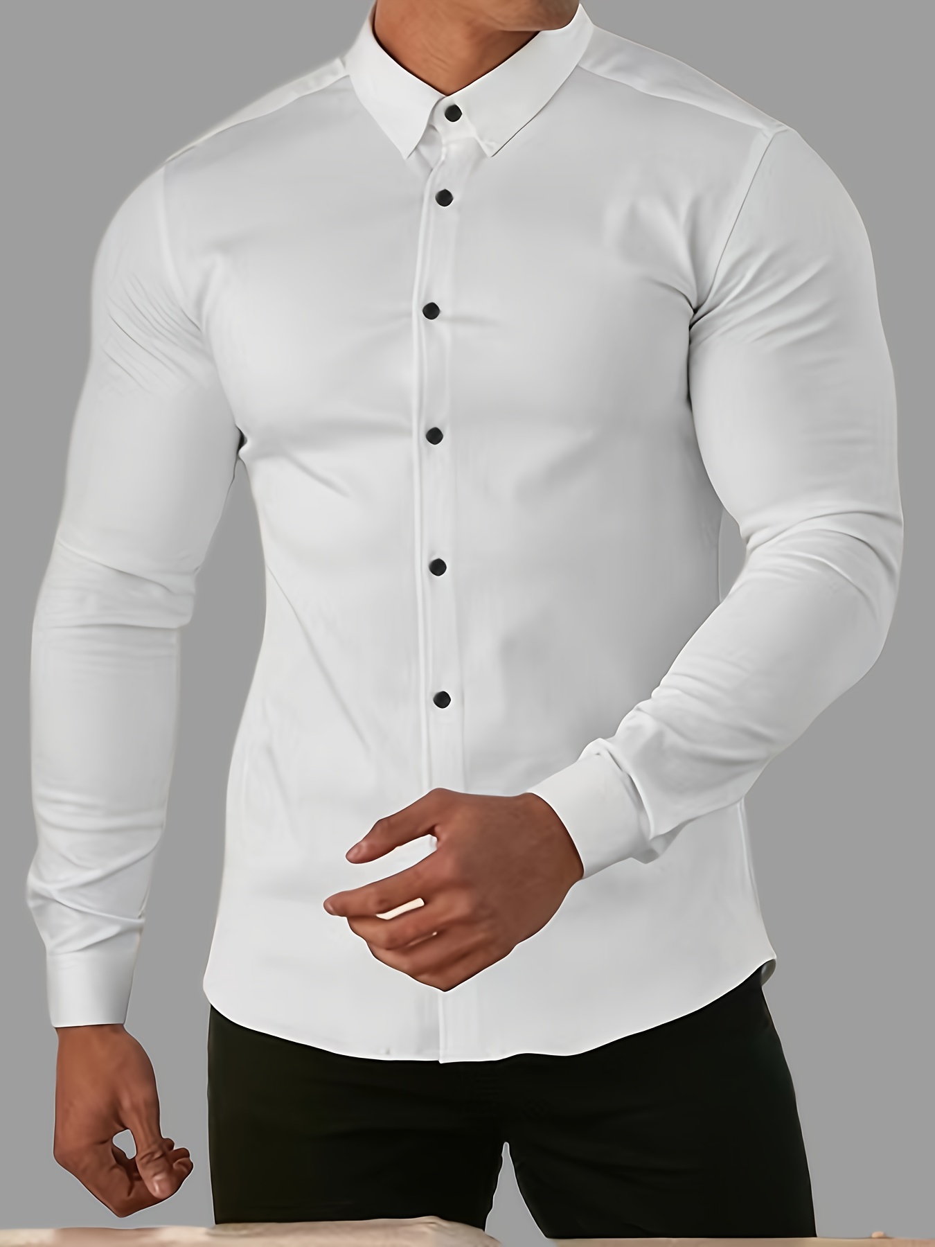 Camisas de vestir ajustadas para hombre, con botones, transpirable,  camiseta deportiva, ajustada, ajustada, para hombre, Negro - : Ropa,  Zapatos y Joyería 