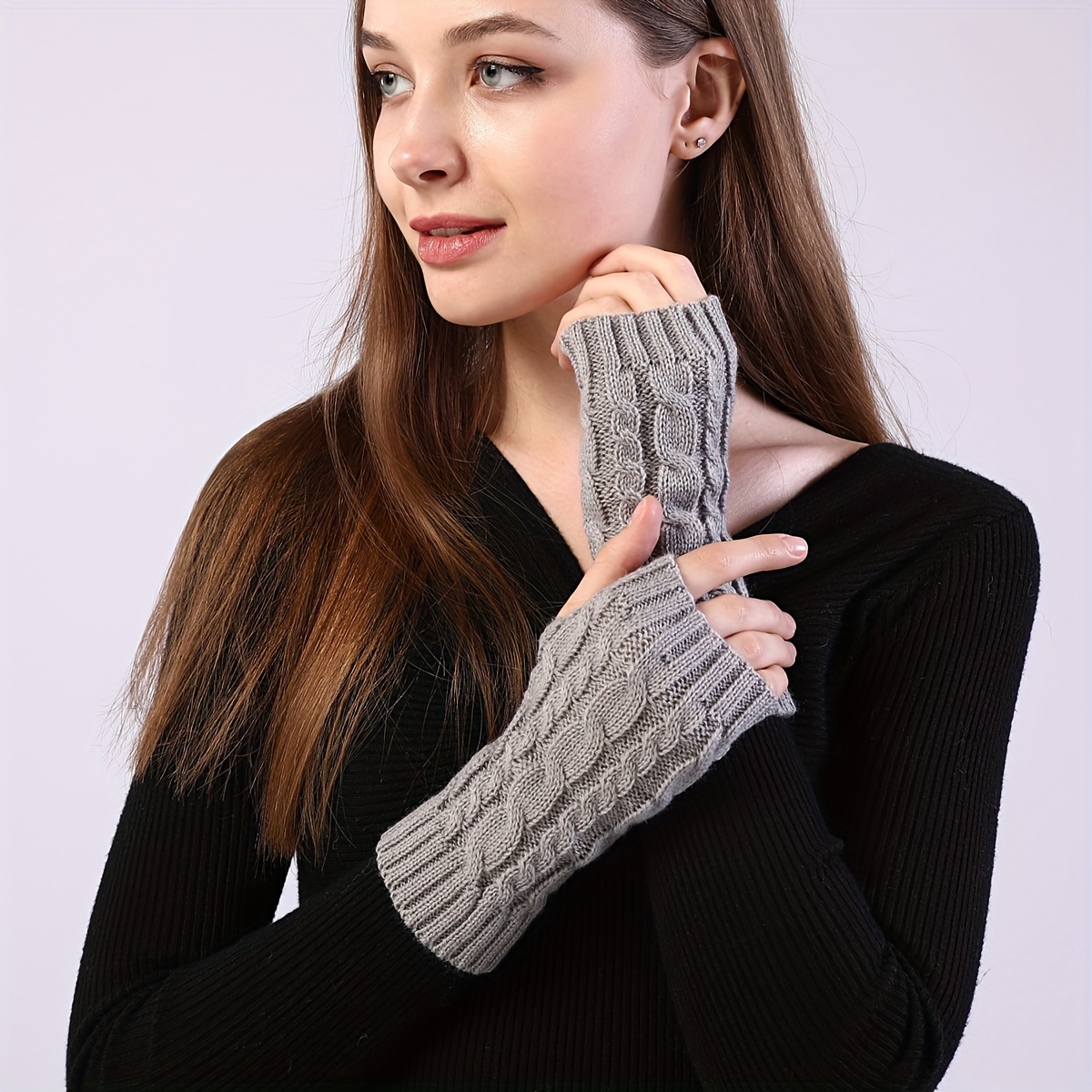 Guantes largos sin dedos para mujer con pantalla táctil, guantes de brazo  cálidos, guantes de brazo