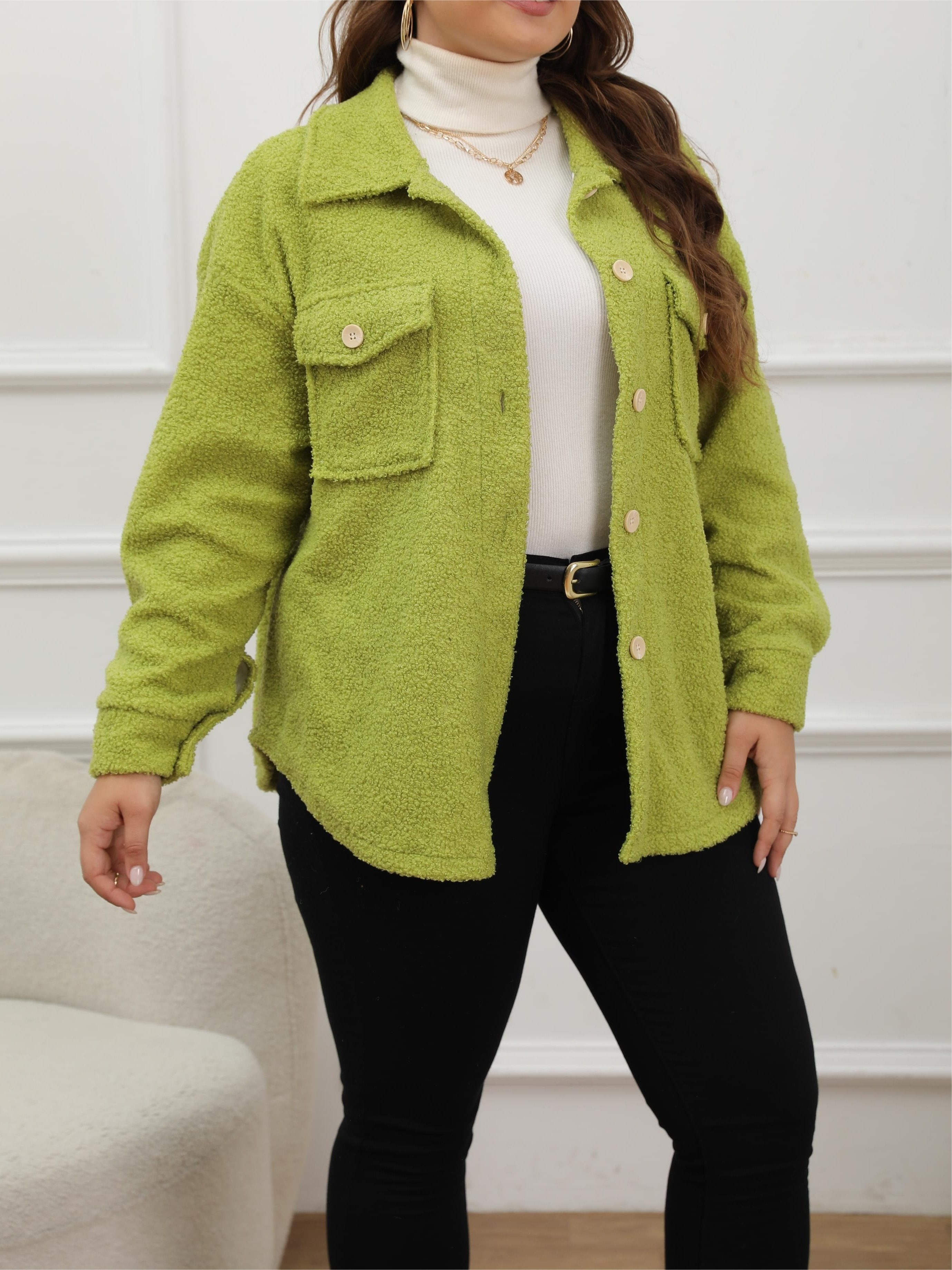 Plus Size Casual Coat Women's Plus Solid Long Sleeve Button - Temu Canada
