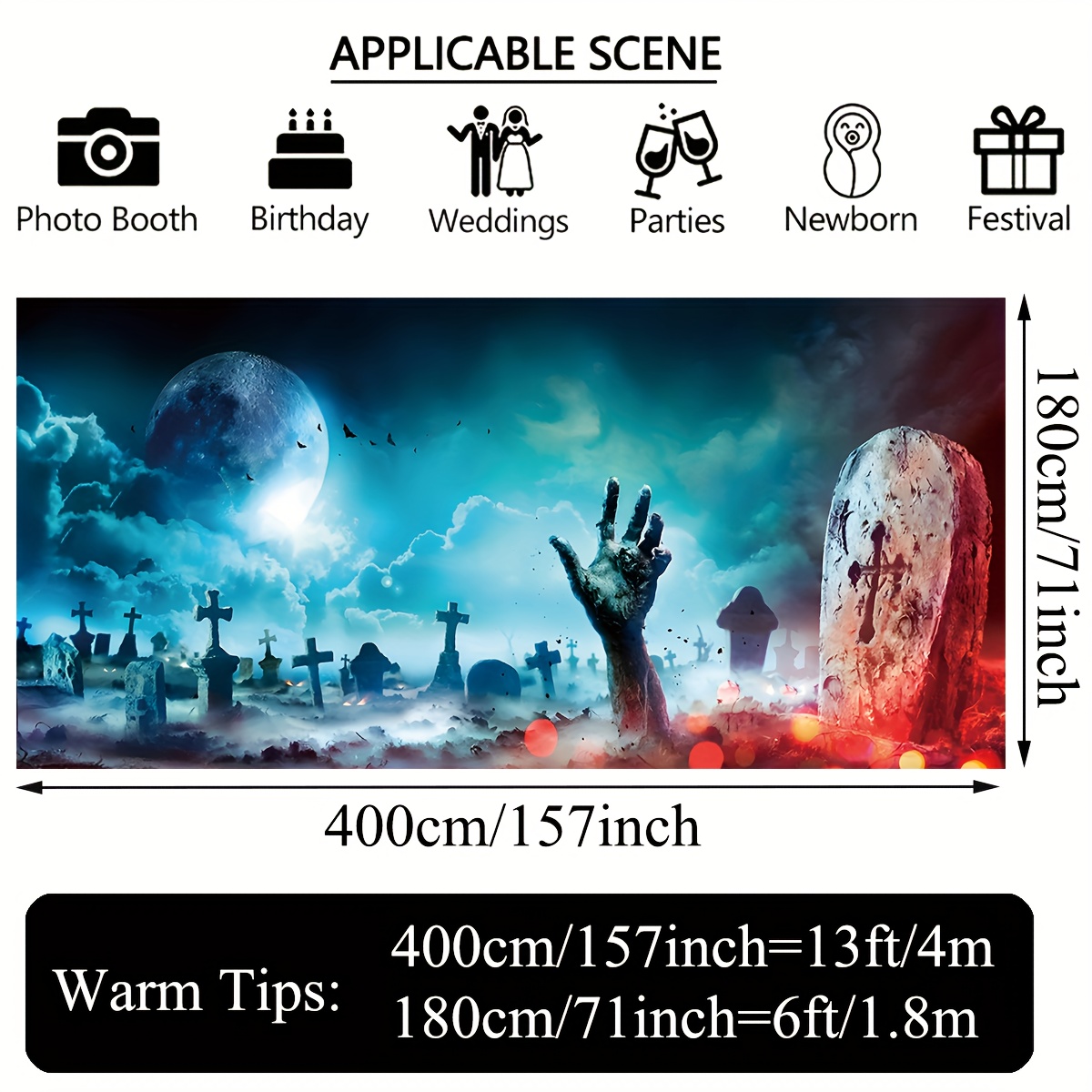 WOLADA Grusel-Friedhofs-Fotohintergrund (2,8 X 1,5 M) – Halloween-Dekoration Für Kofferraum, Party Oder Foto-Shooting, Vinyl, Leicht & Detailreich