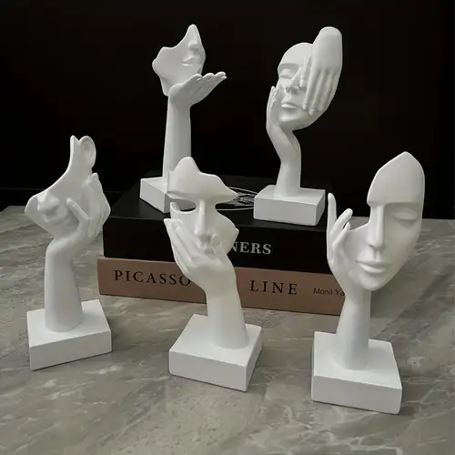Set, statua del pensatore decorazione nera scultura di arte astratta,  statuette da collezione in resina nera per la decorazione della mensola