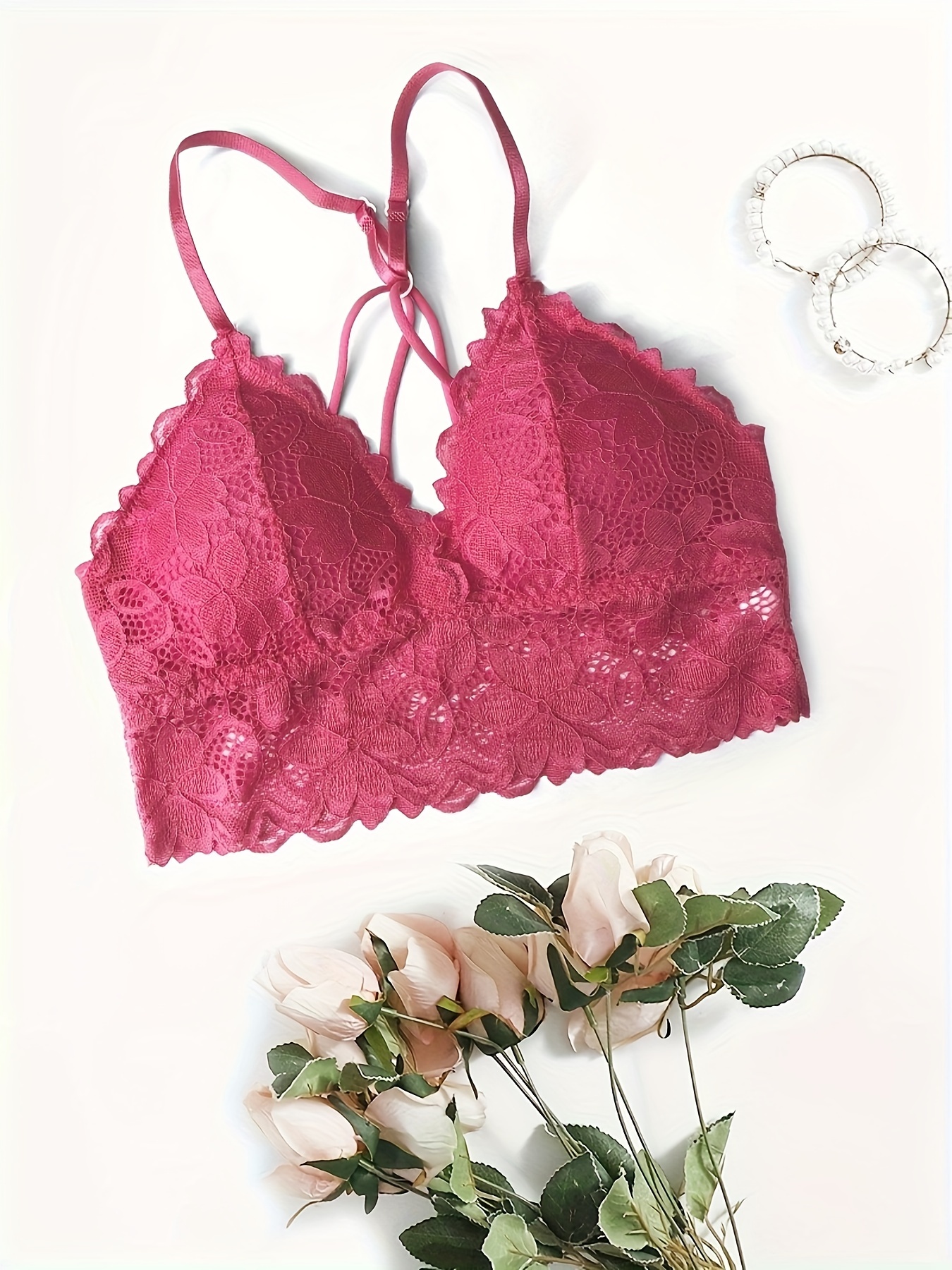 SALE Pink Pastel Rose Bra Luxury Scallop lace Longline Bralette Full  Coverage