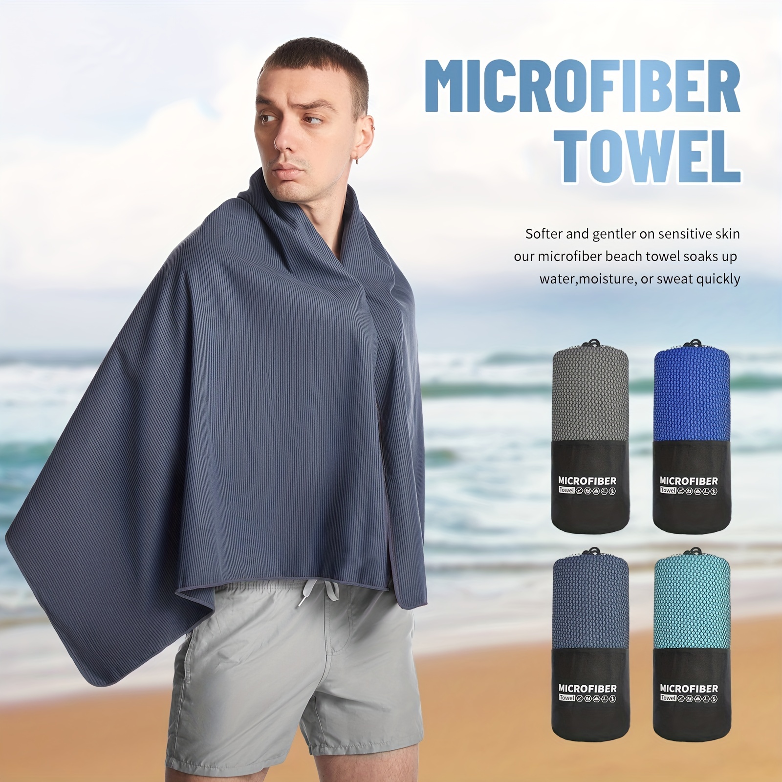 Toalla de ducha grande de microfibra, toalla de playa de secado