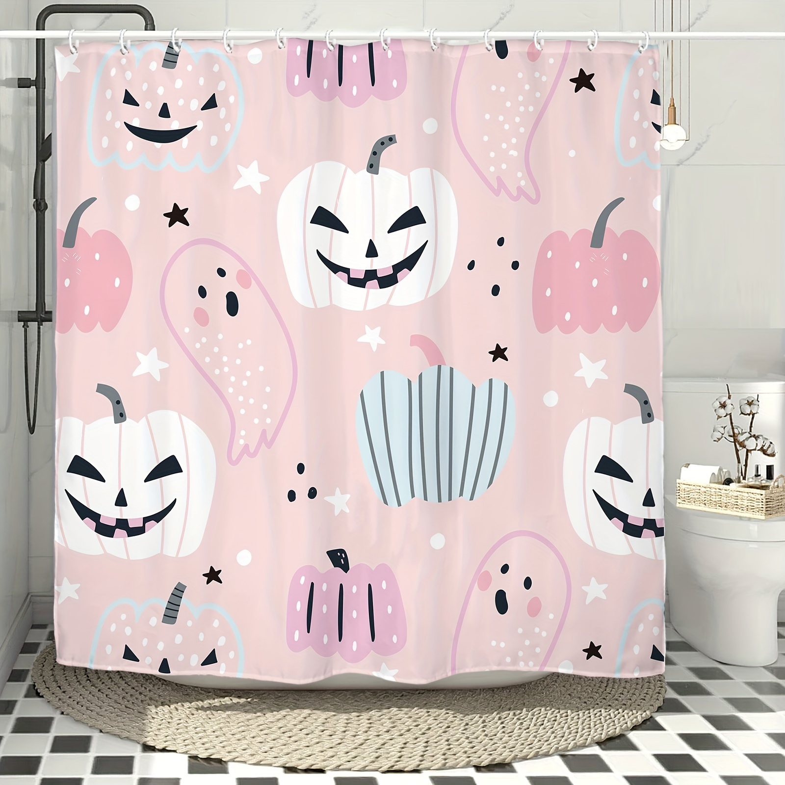 Pastel Horror Shower Curtain, 71x74 inches, Aesthetic Bathroom