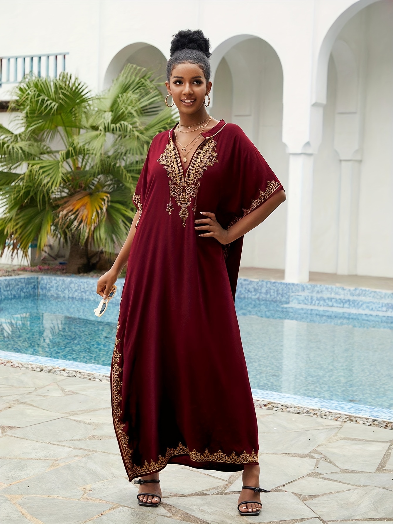 Maroon kaftan hot sale dress