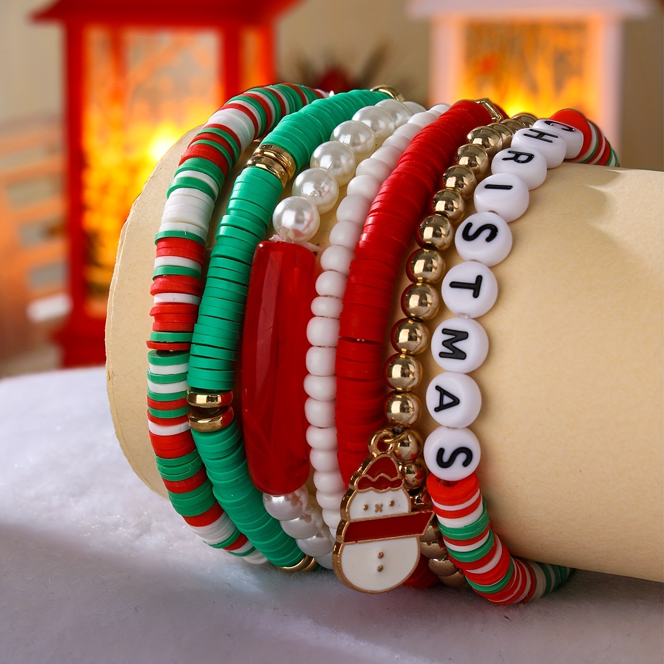 4 Pièces/ensemble Bracelet De Perles Thème De Noël Créatif Fait À La Main  Coloré Petites Perles Pe…