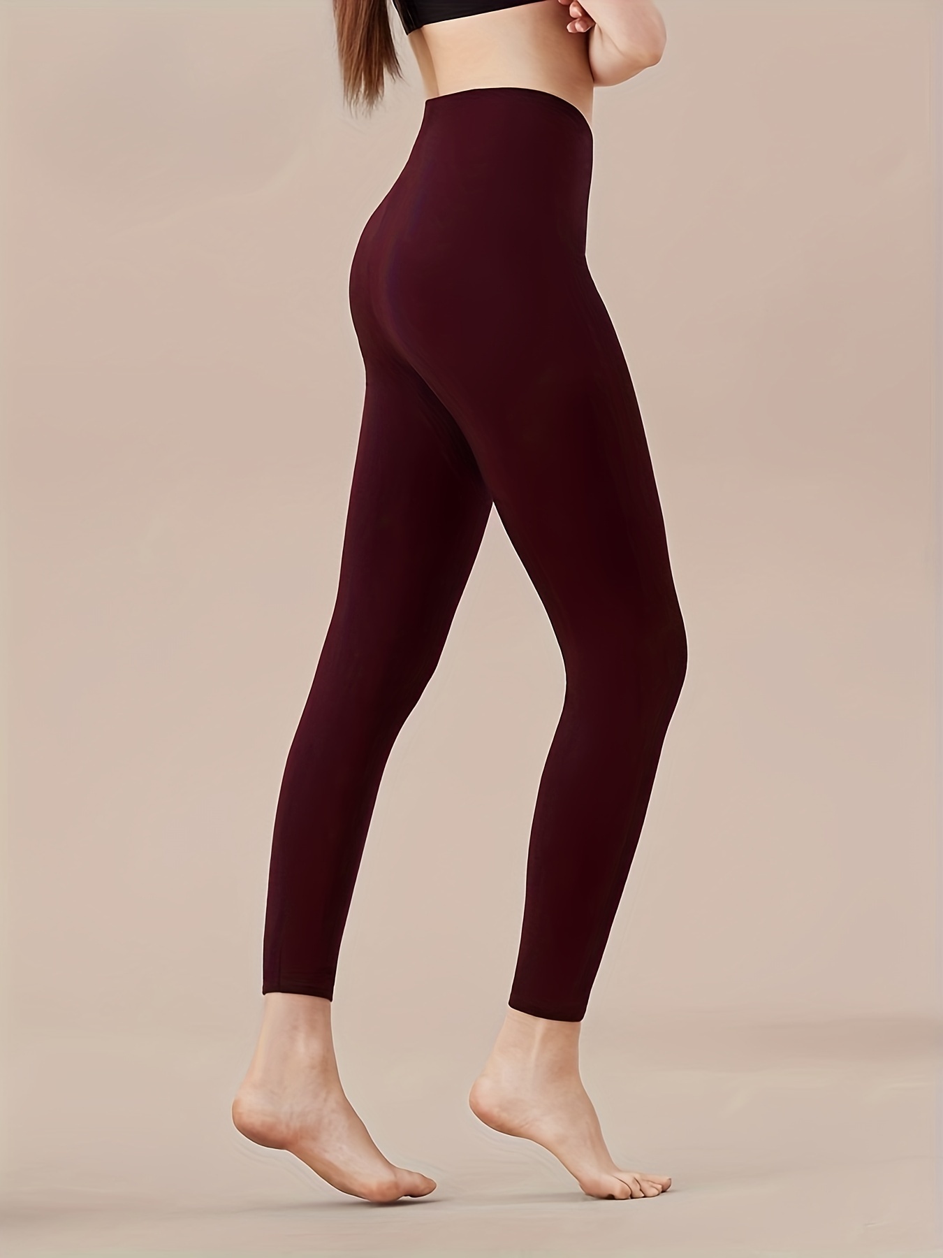 Solid Color Fleece Lined Yoga Pants Medium Stretch Warm - Temu