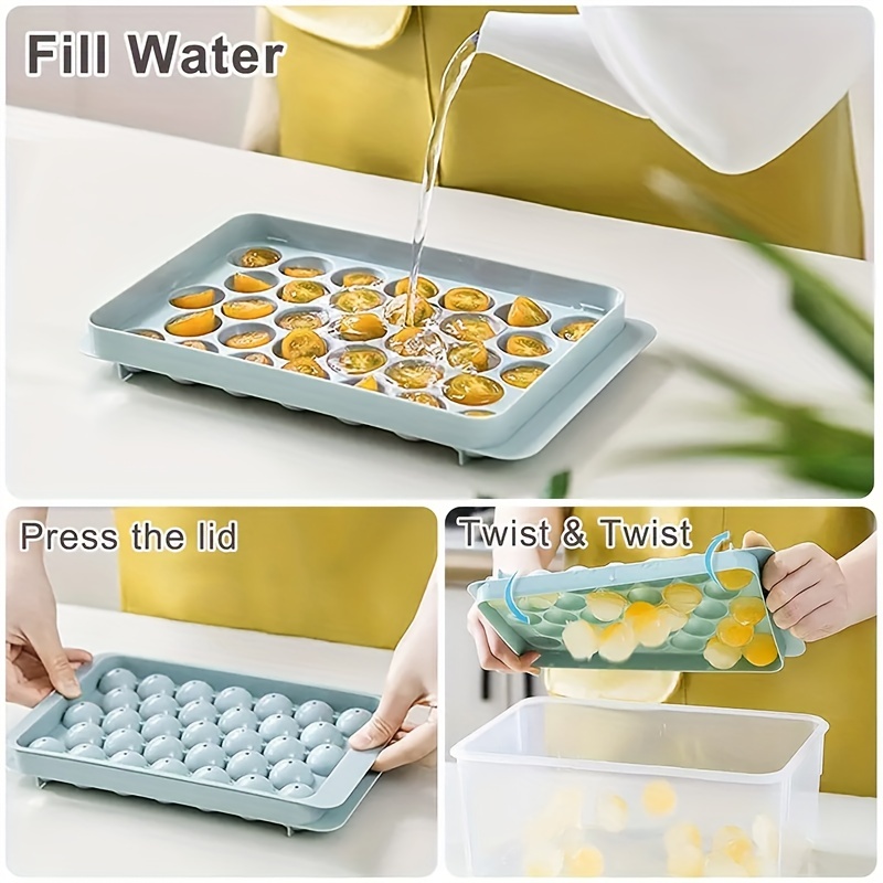 Ball Ice Cube Trays for Freezer: Round Ice Cube Tray with Lid - Circle Ball  Ice Trays for Freezer with Bin - Sphere Ice Cubes Mold for Drinks - 4