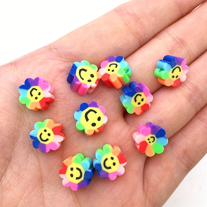 20/50/100pcs Green Clay Kiwi Sunflower Smile Animals Beads Polymer Clay  Beads For Jewelry Making
