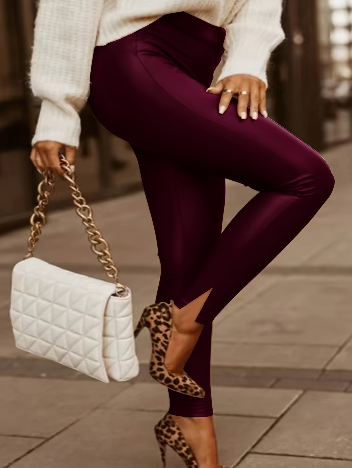 Burgundy Leather Leggings- Plus Size