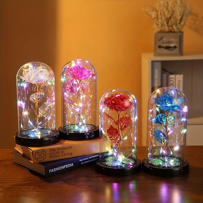 

1pc Led Light Rose Flower Gifts, Artificial Rose In Glass Dome Perfect Gift For Mother's Day Weddings Valentines Day Anniversary Birthday (batteries Not Included)