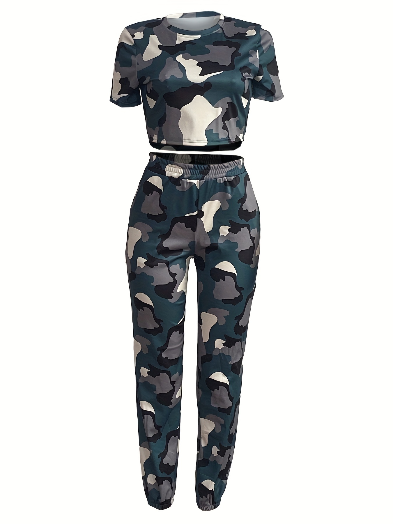Camo Print Two-Piece Set Short Sleeve Tee & Jogger Pants