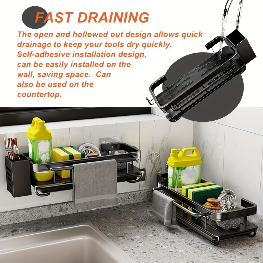 Space Aluminum Sponge Holder For Kitchen Sink Adhesive - Temu