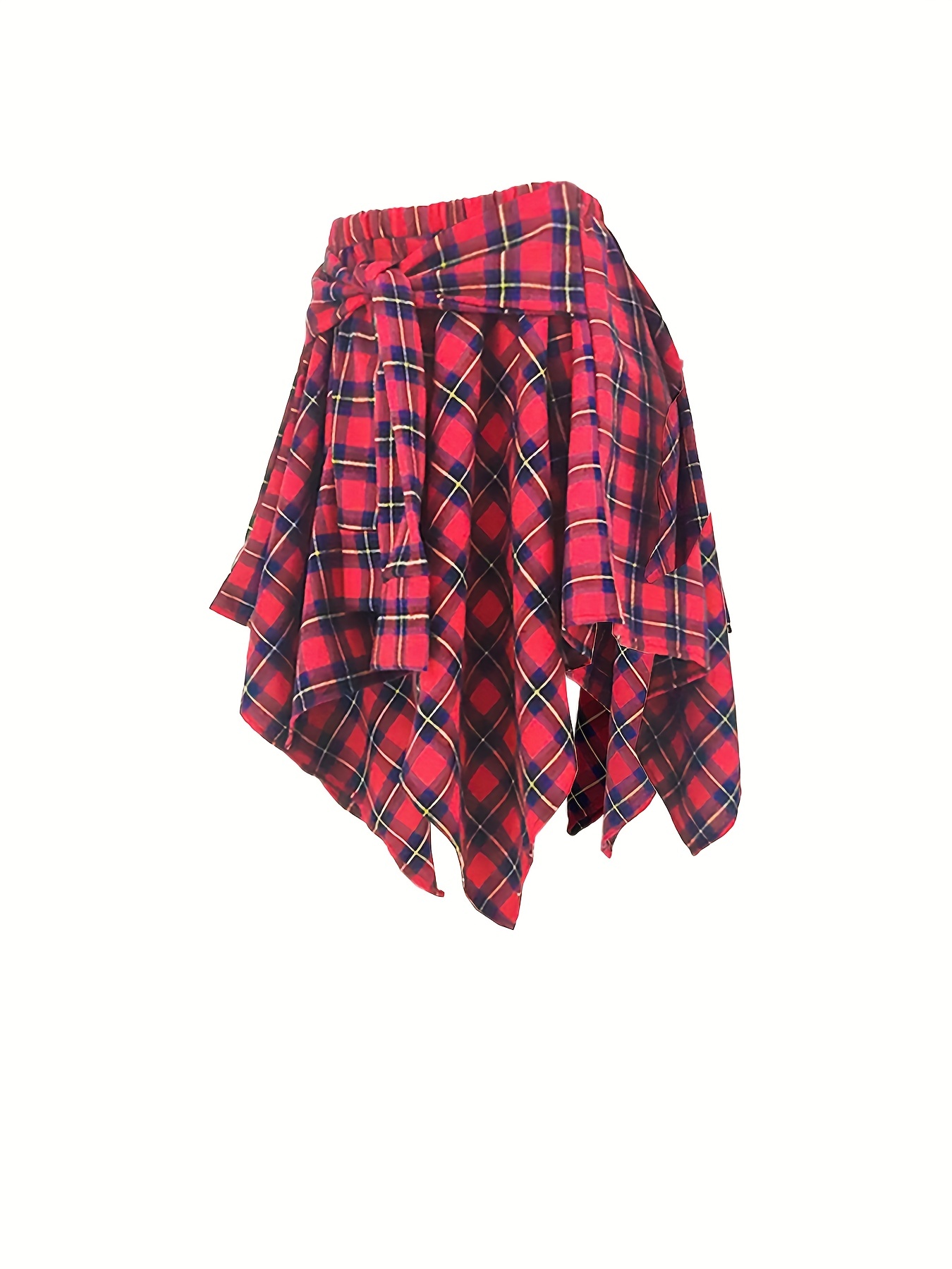 Plaid Asymmetrical Hem Skirt, Casual Tie Front Skirt For Spring & Fall ...