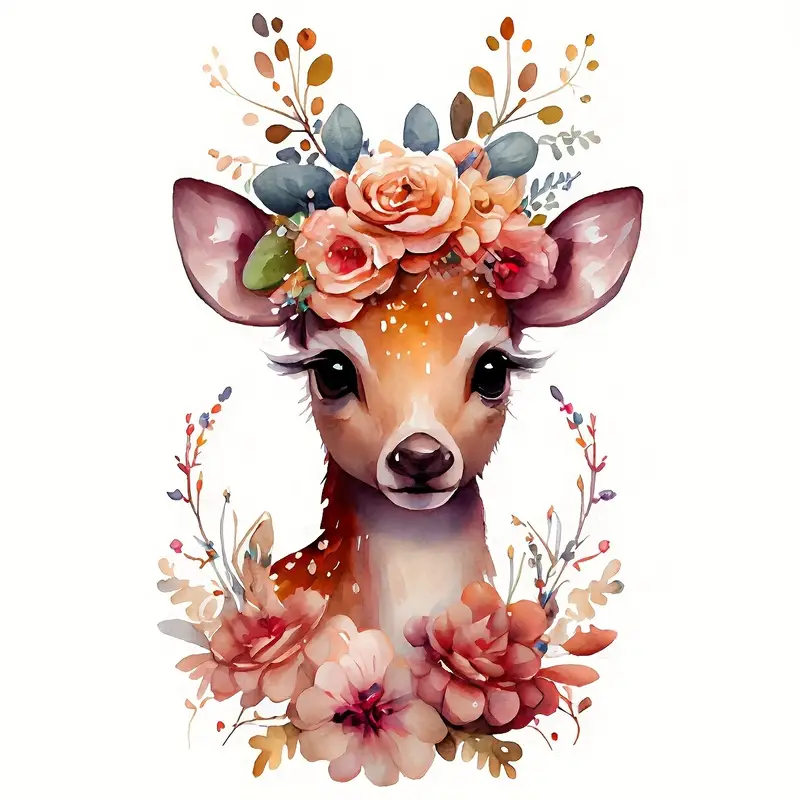 Lovely Deer Flower Stickers For Men, Iron-on Transfer Sticker For
