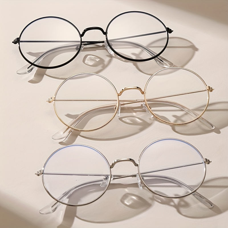 

3pcs Round Metal Clear Lens Glasses For Women Men Students Cute Decorative Glasses Spectacles Frame