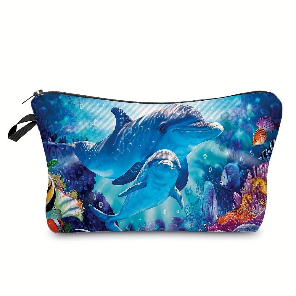 Dolphin Print Cosmetic Storage Bag, Portable Canvas Pouch