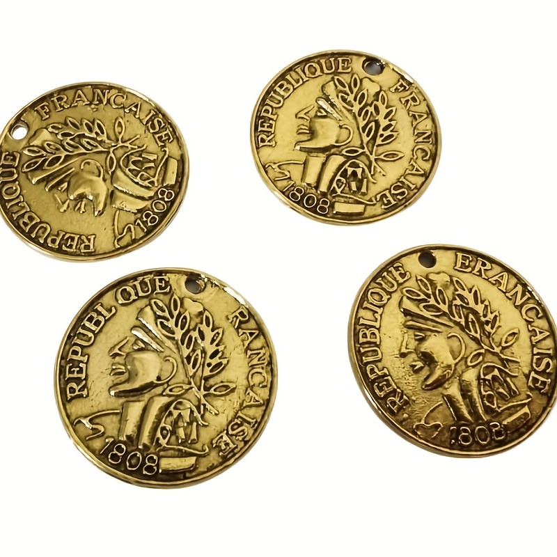 

50pcs 2 Sizes Antique Golden Alloy Coin Charms, Game Coins Pendants For Necklace Diy Crafting, Jewelry Accessory Making Supplies