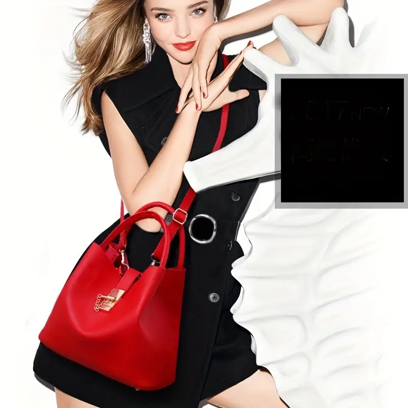 womens minimalist bucket bag turn lock satchel bag trendy solid color shoulder bag details 2