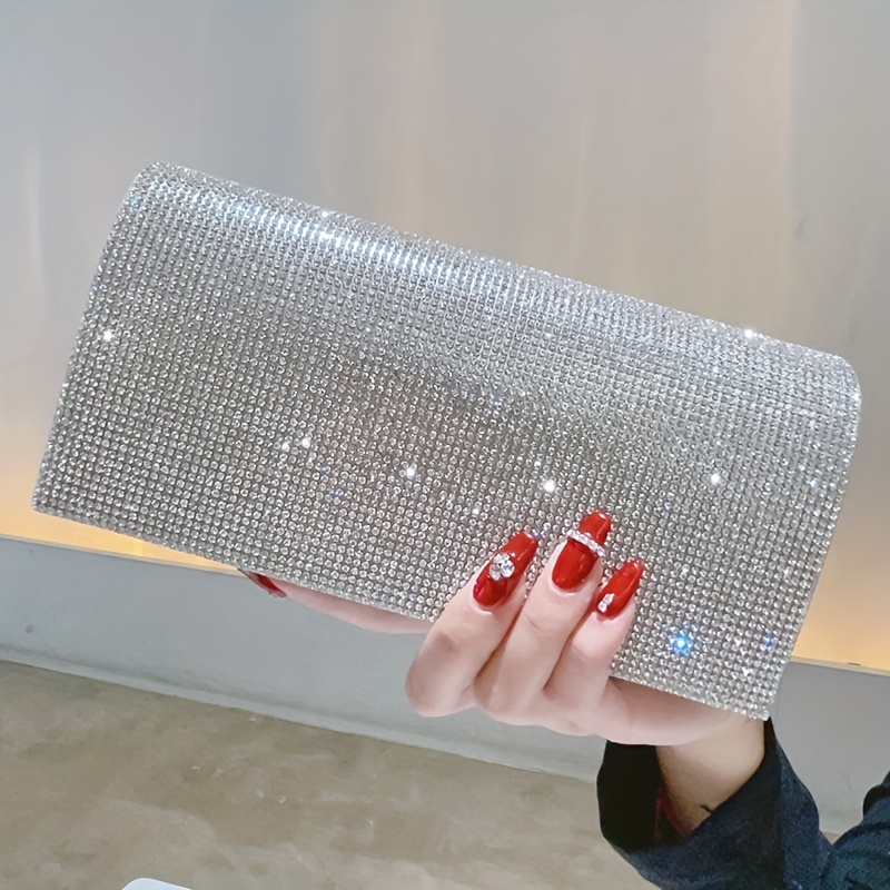 Silver Grey Flap Evening Clutch Bag For Weddings & Evening Occasions