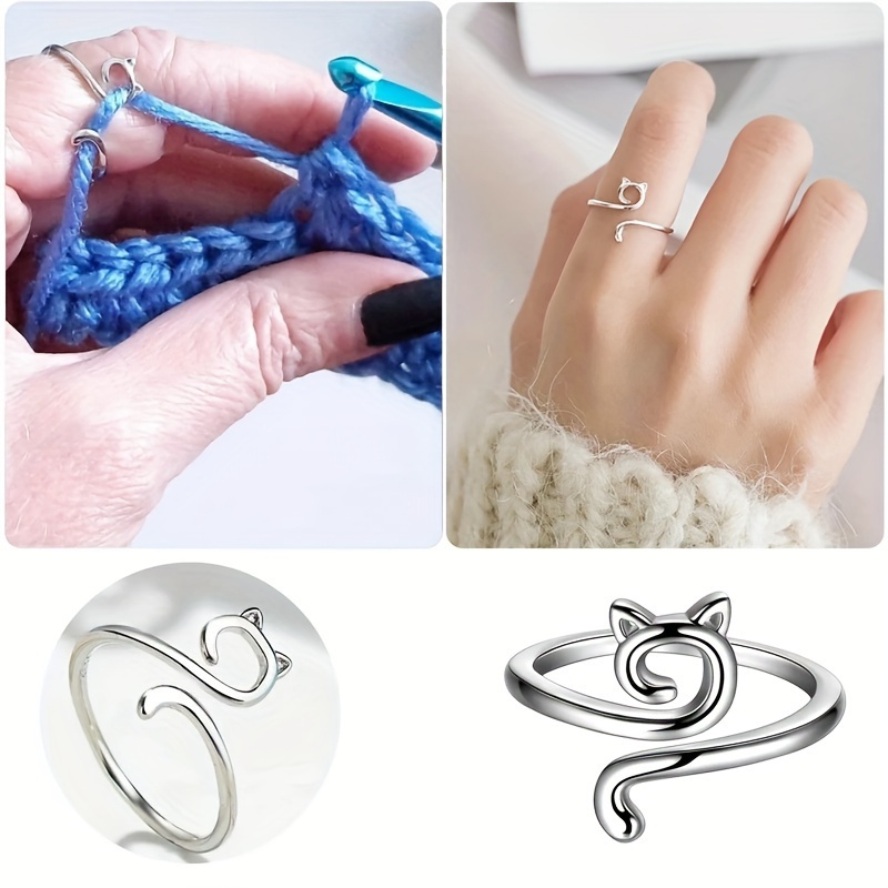 Knitting Ring for Finger Adjustable Crochet Ring Knitting Loop Ring for  Faster Knitting Crochet Accessories (5-Silver)