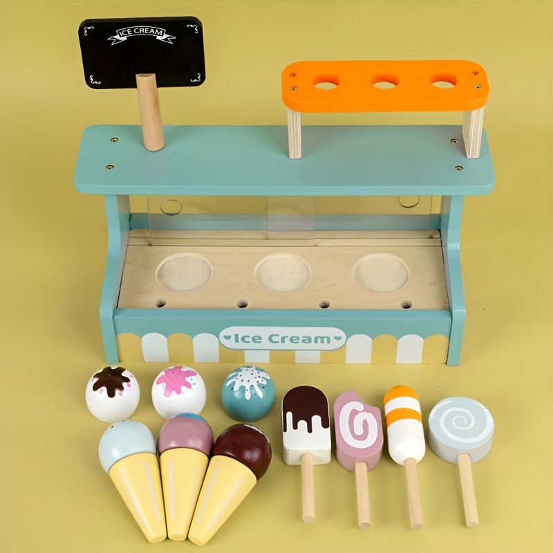 Wooden Play House Kitchen Toy Set Simulation Food Ice Cream Kitchen  Accessories For Kids Preschool Education