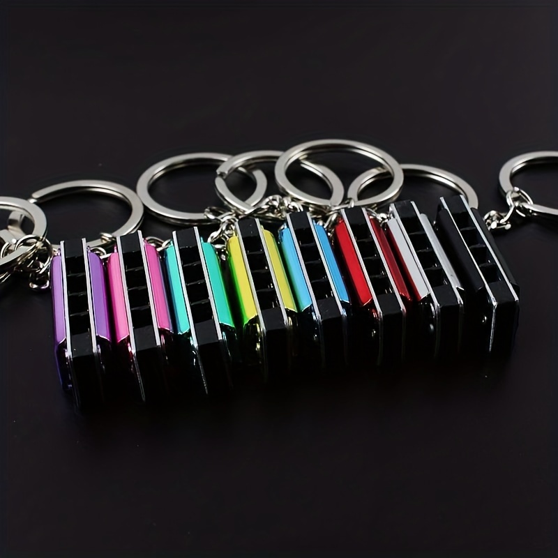Mini Colorful Harmonica Keychain, Metal Key Ring Pendant
