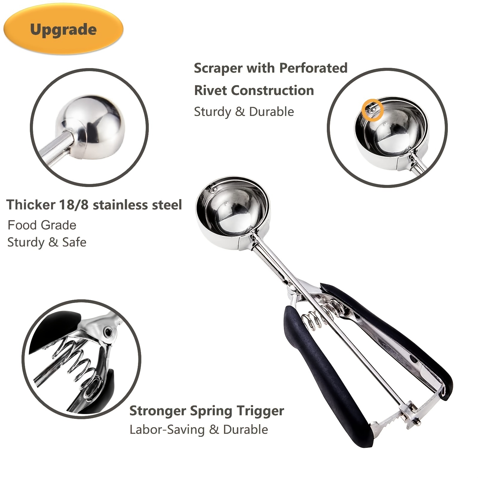 Cookie Scoop Set of 3 - Stainless Steel Ice Cream Scooper with Trigger,  Small, Medium and Large Cookie Scoops for Baking, Easy to Clean, Highly