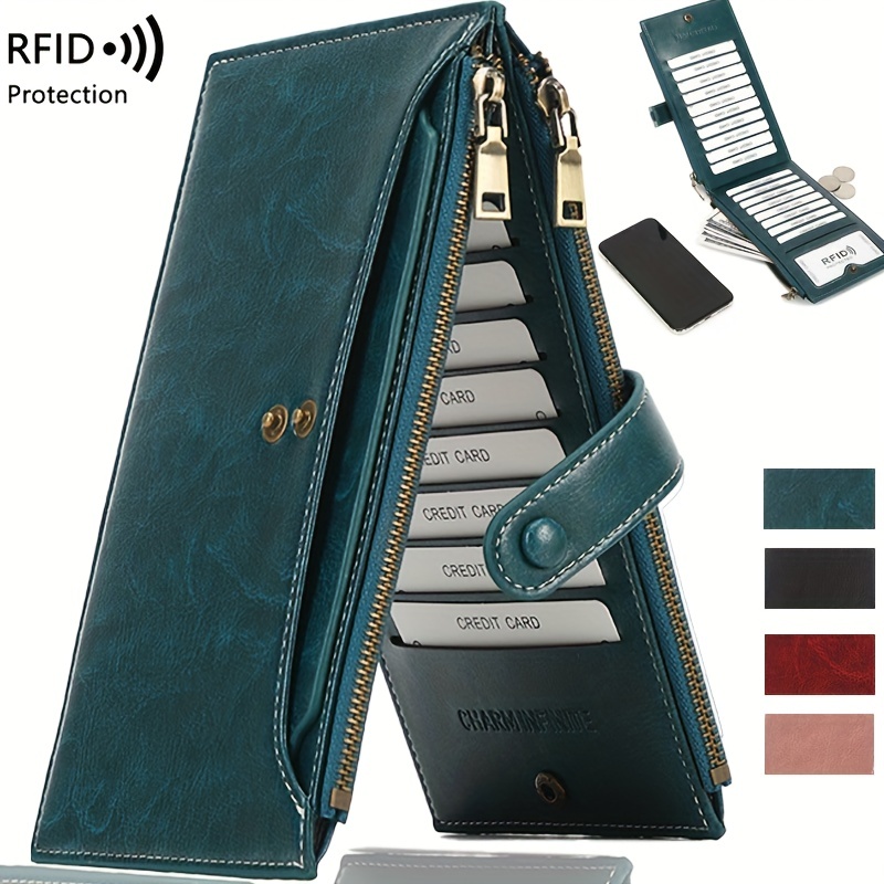 Vintage Fold Over Long Wallet Women Fashion Modern Business Slim Portable Versatile Large Capacity Credit Card Zipper ID Card Money Cash Storage