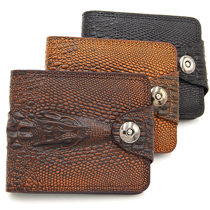 1pc Crocodile Pattern Mens Clutch Double Zipper Wallet Retro