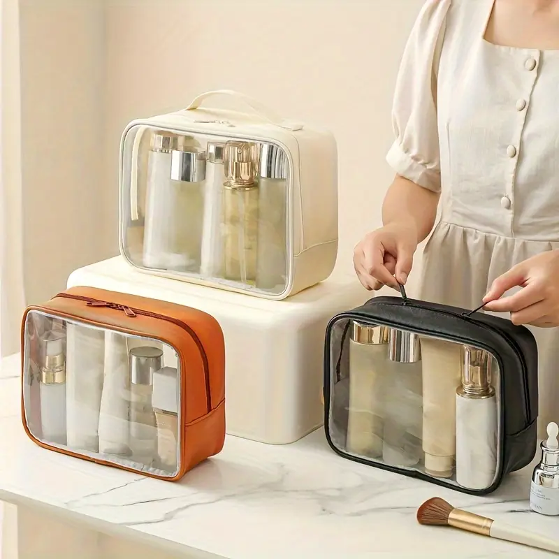 Large Capacity Pu Transparent Cosmetic Bag Portable Zip