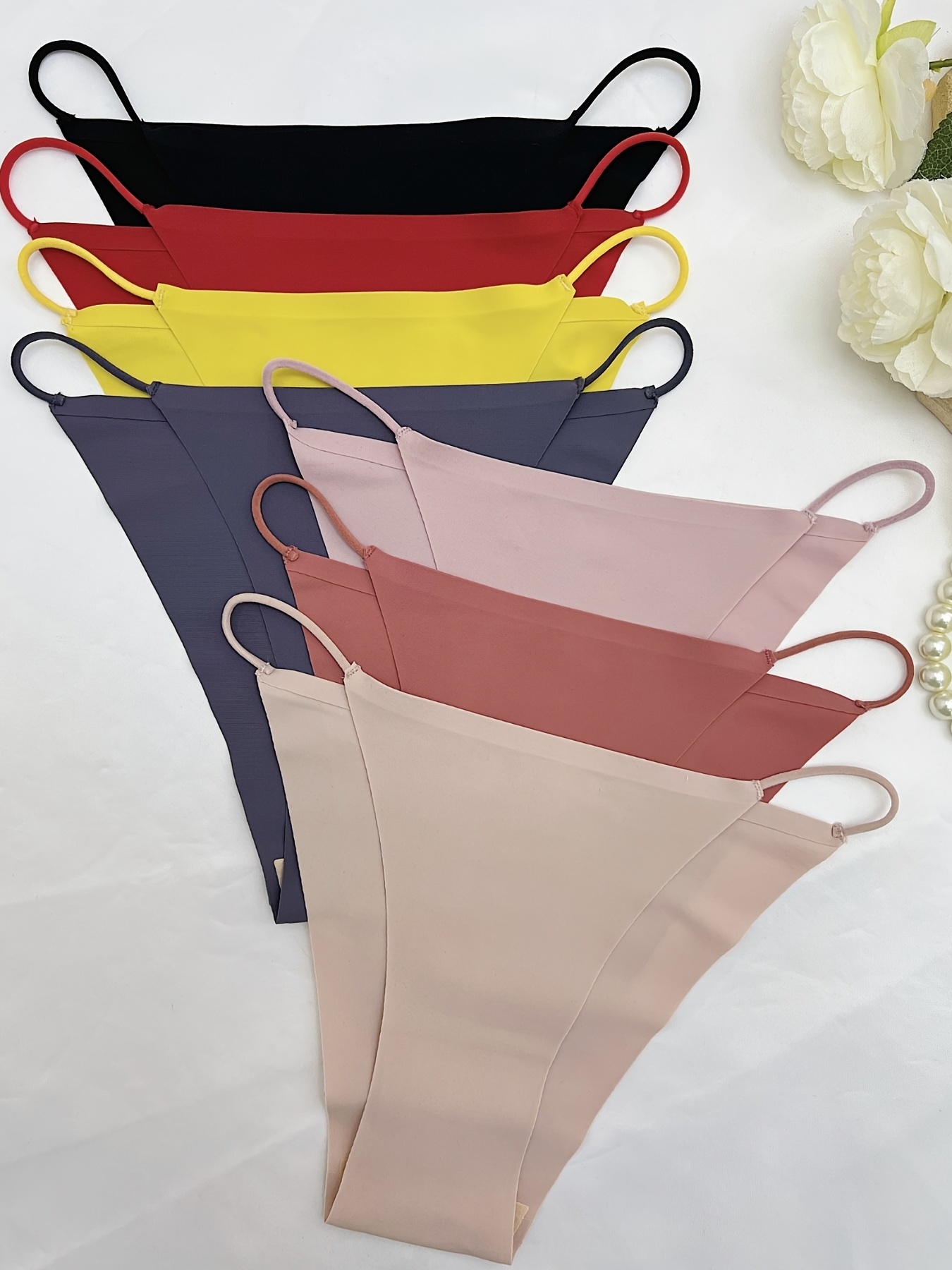 [7 Pack] Simple Seamless Low * No Show Bikini Briefs, Stretchy & Breathable  Solid Color Bikini Brief Panties, Women's Lingerie & Underwear