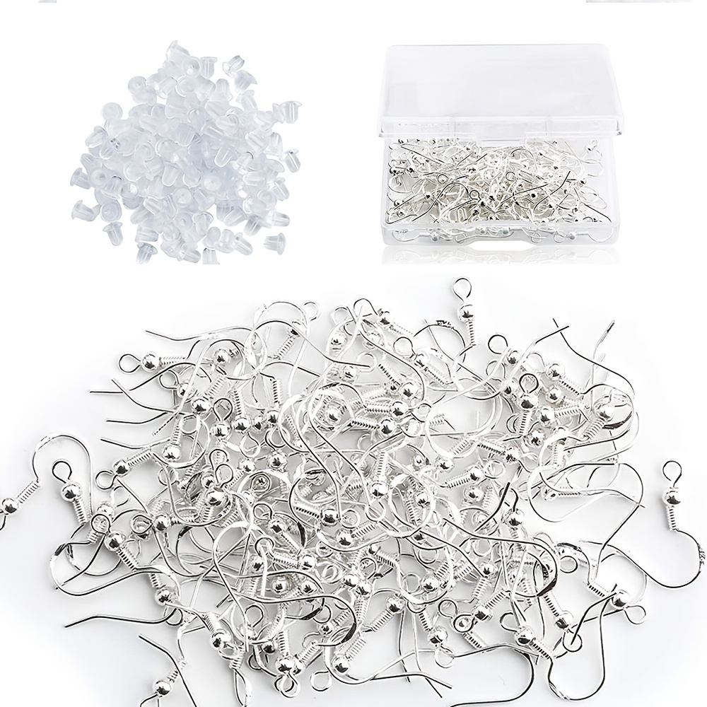 50pairs Decor Hook Box Earring Hooks Fish Hook Ear Wires With Clear Rubber  Earring Safety Backs, Earring Parts DIY Making