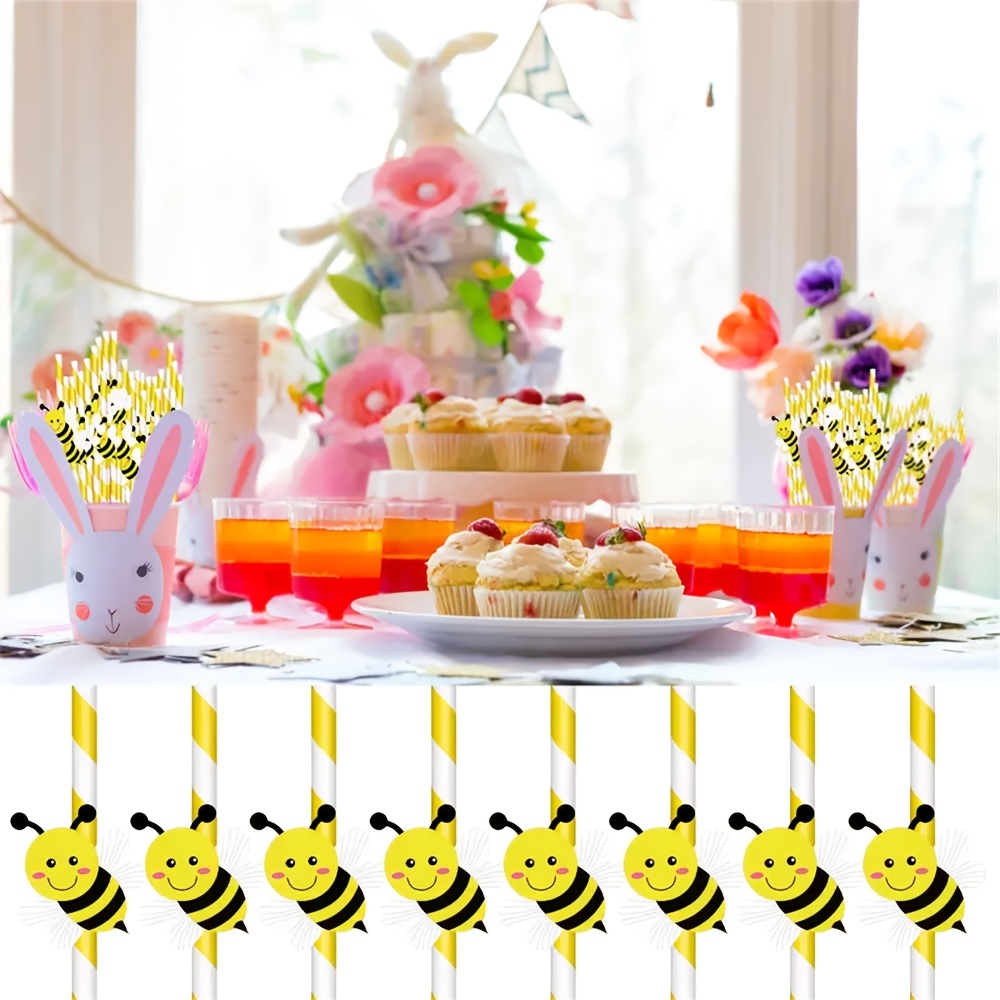 100 Bee Themed Paper Straws