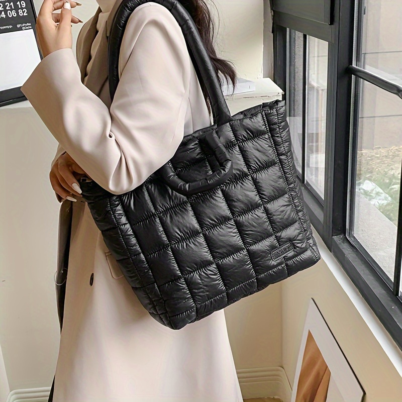 Casual Drawsting Padded Women Shoulder Bags Nylon Quilted