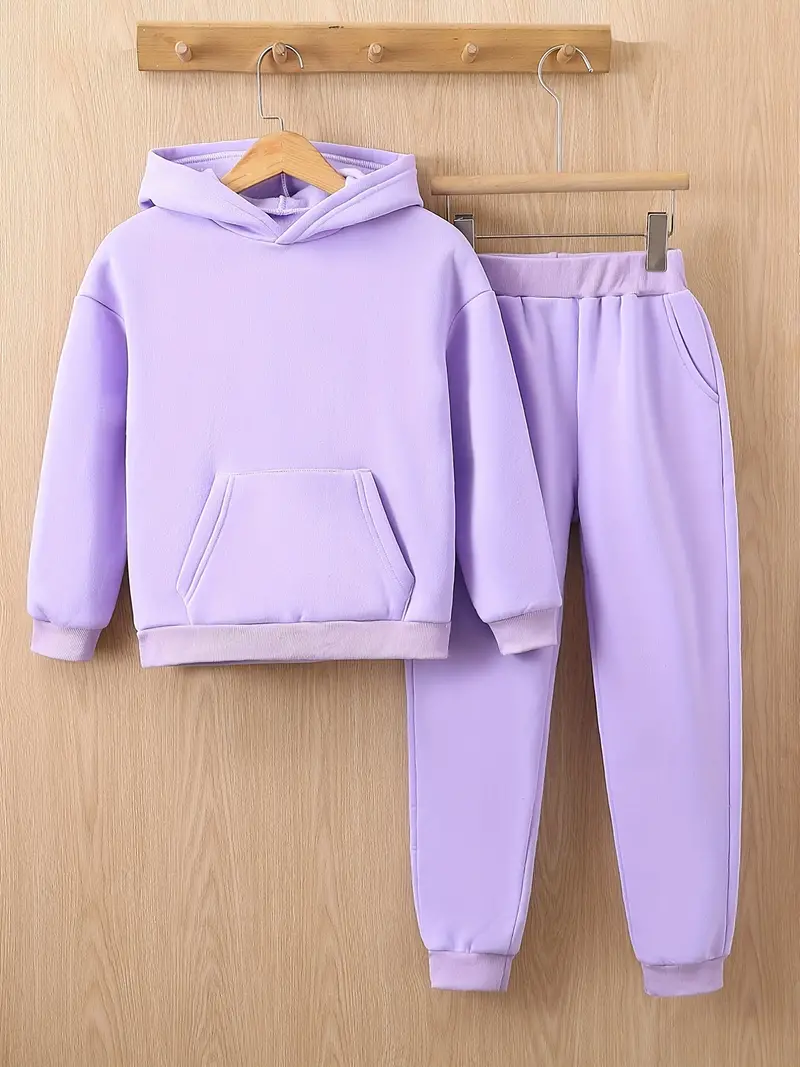 Girls Fleece Thick Sports Hoodie Pant Suit Casual Long - Temu Canada