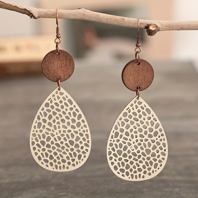 

Vintage Hollow Leaf Shape Pu Leather Earrings Jewelry Gift For Party Vacation Decor Accessories Fall Winter Ear Ornaments