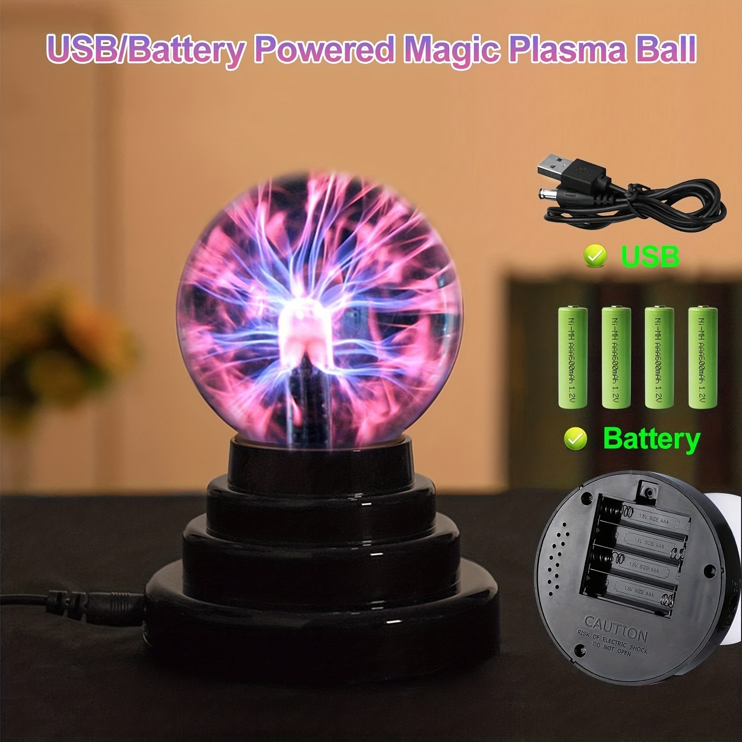 1pc Lámpara De Bola De Plasma, 3 Pulgadas De Bola De Plasma Mágica Sensible  Al Tacto USB / Batería Alimentada Esfera De Nebulosa Globo De Juguete Nove
