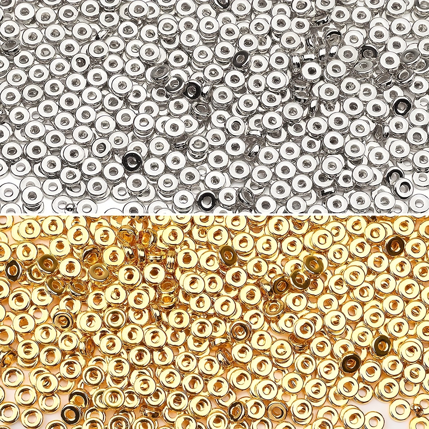 

1500pcs 6mm Golden & Silvery Flat Round Spacer Beads Disc Loose Beads Fashion For Diy Bracelet Necklace Earrings Small Business Jewelry Making Craft Supplies