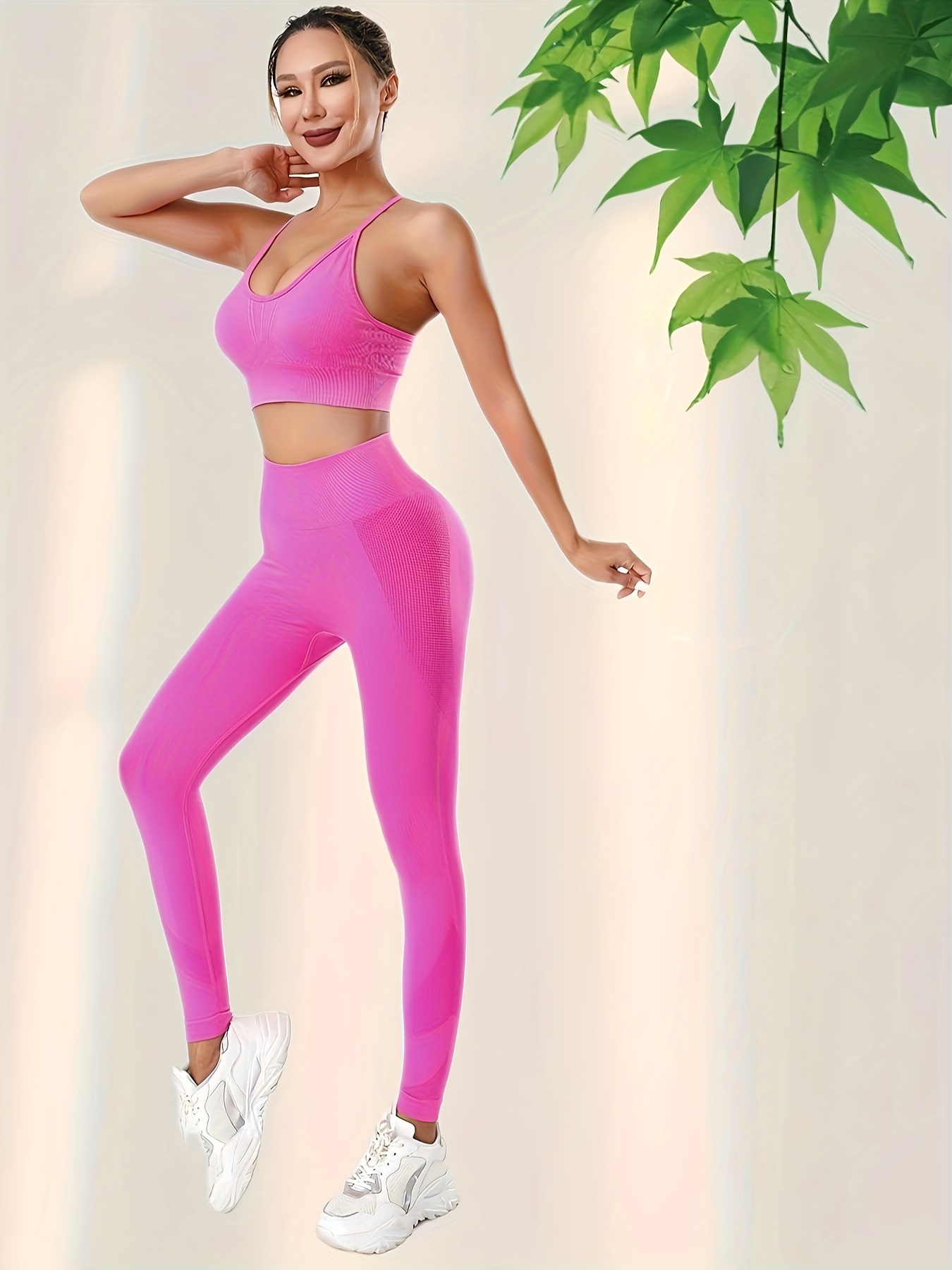 2pcs Yoga Workout Set, Criss Cross Cami Crop Top & Solid Color Running  Sports Leggings Suit, Women's Activewear