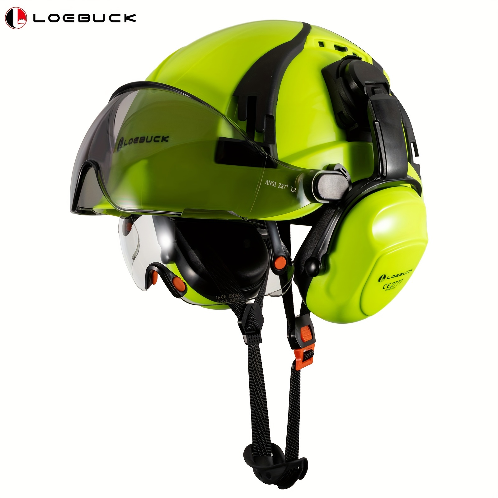 LOEBUCK 安全ヘルメット ハードハット バイザーと耳保護付き 調節 