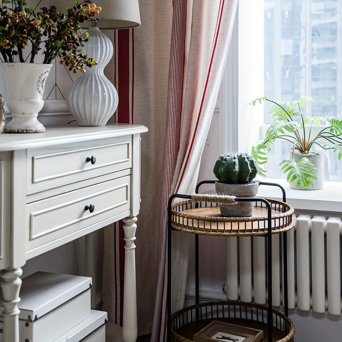 Cortina de lino y algodón de estilo americano, cortina semiopaca de Color  sólido para cocina, sala de estar y dormitorio - AliExpress